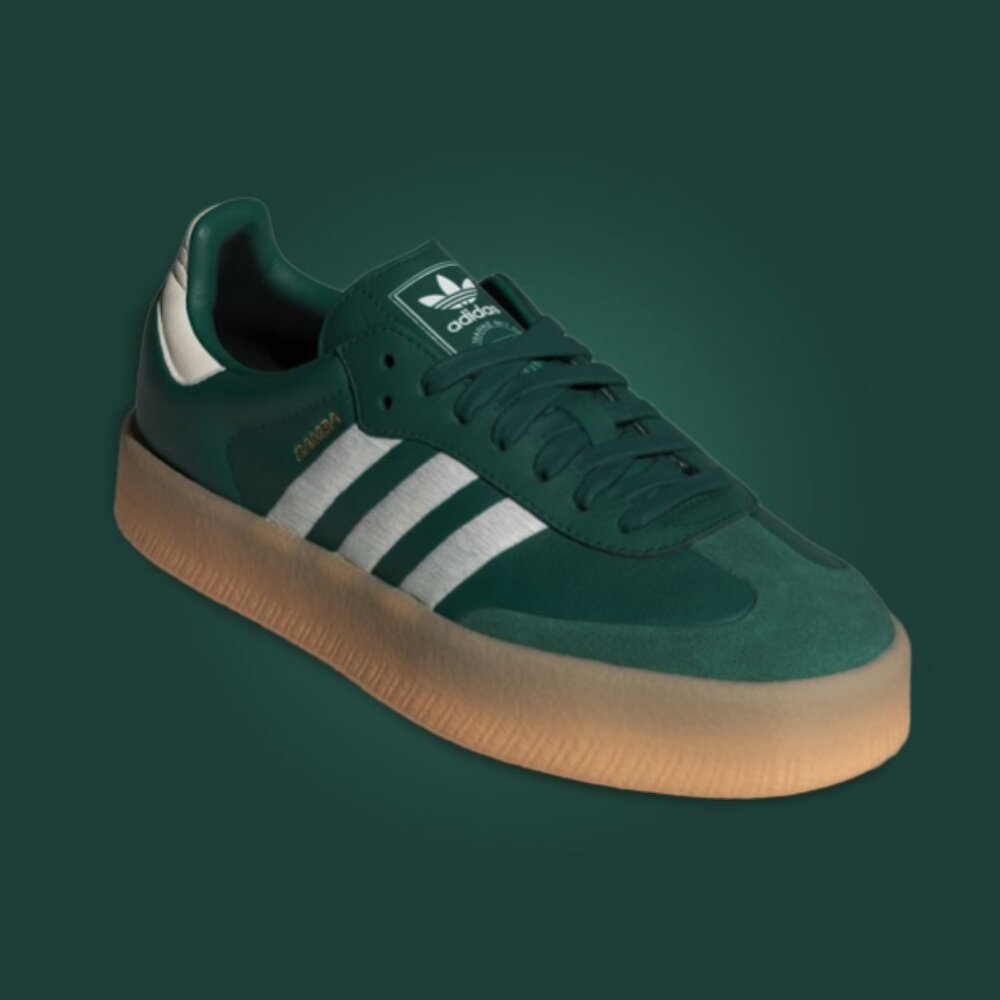 adidas Green & White Gazelle-Style Sneakers with Gum Sole